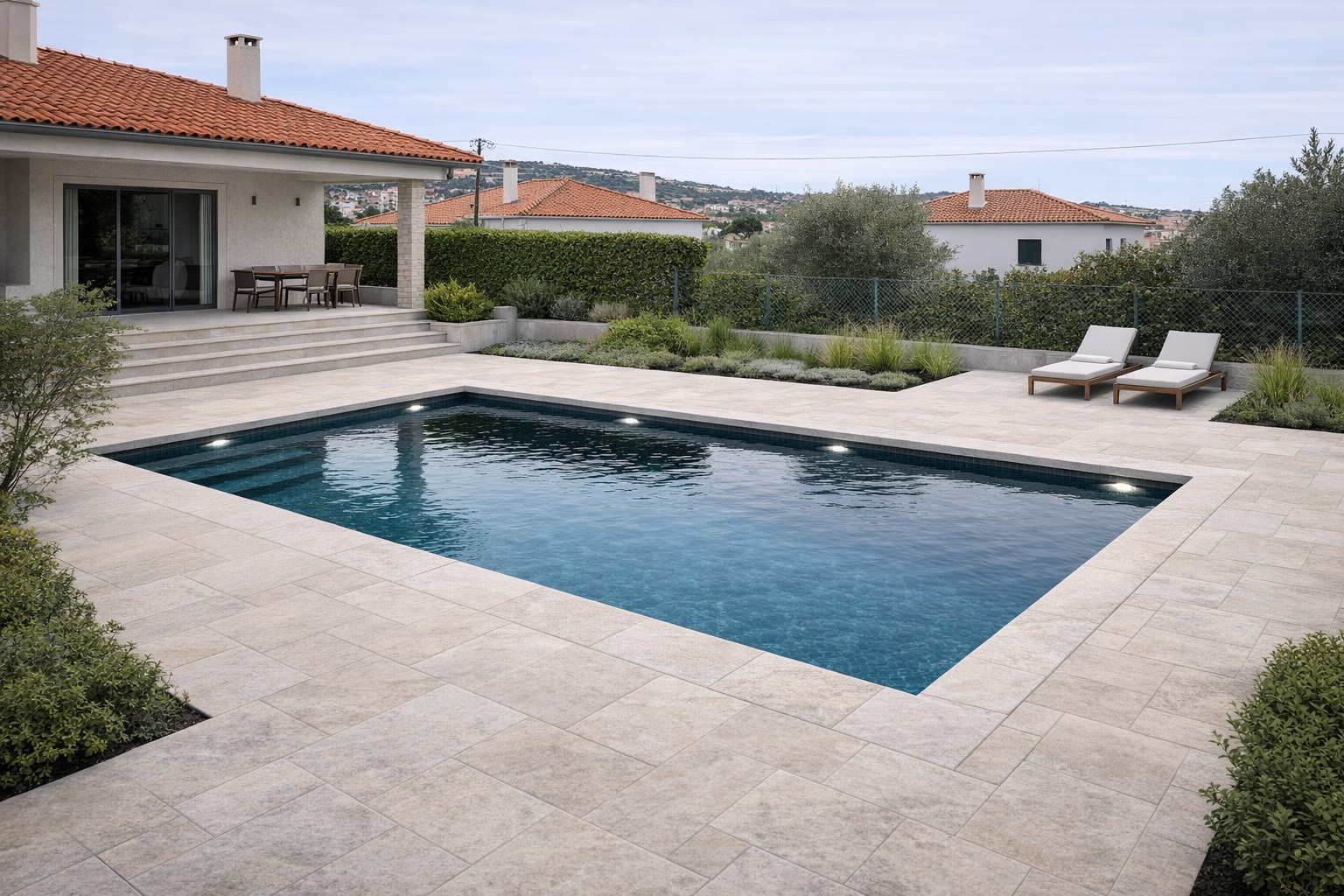 Exemplo ilustrativo da mesma área de piscina depois de uma renovação premium